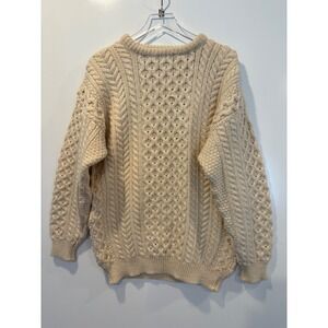 Traditional Irish Cream Wool Cable Knit Sweater Aran Fisherman Mens Size Large‎